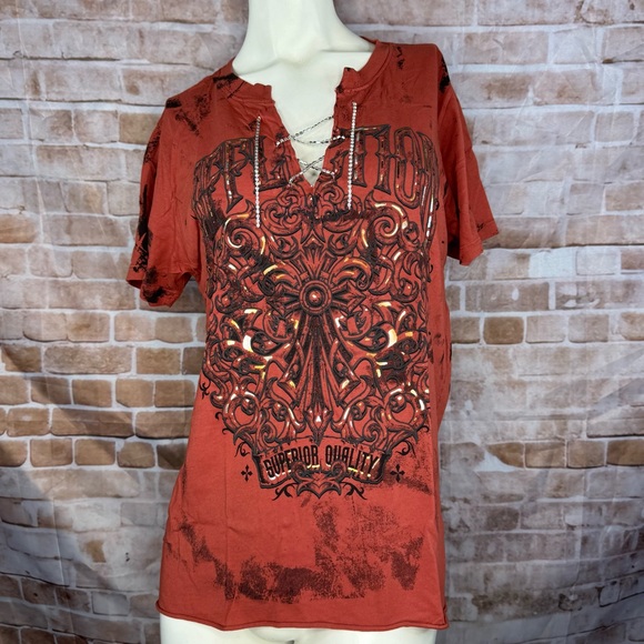 Affliction Women’s Graphic Short Sleeve T-Shirt -Size: Large  -NWOT - Picture 1 of 9